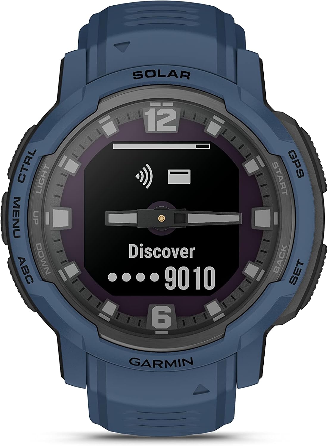 Garmin Instinct Crossover Solar, Rugged Hybrid Multisport GPS Smartwatch, Tidal Blue | Heart Rate Monitor, Analog Hands, Digital Display, Up to 28 Day Battery Life w/Signature Series Charging Bundle