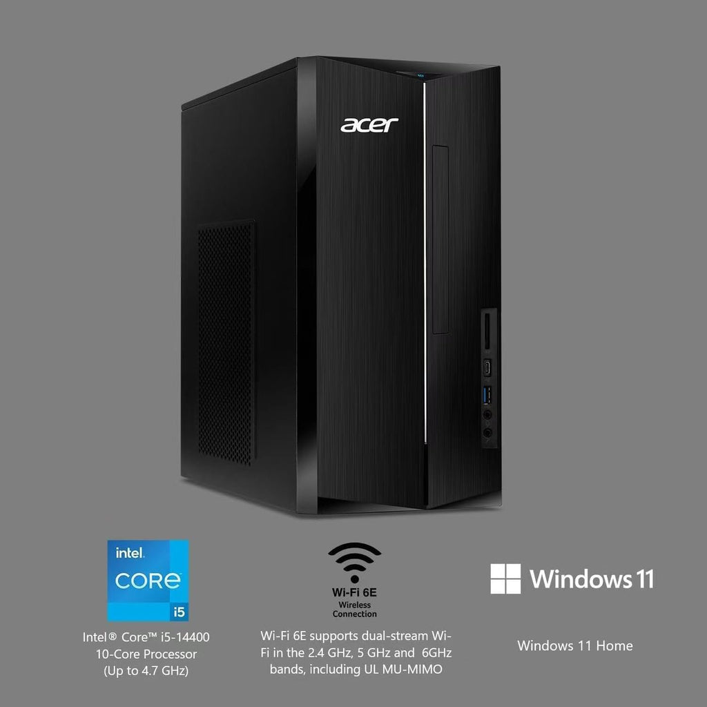 acer Aspire Desktop Computer • 10-core Intel Core i5-14400 Processor • 16GB DDR5 • 1TB SSD • Office 365 for The Web • 2X HDMI • Wi-Fi 6E • SD Card Reader • Wired Keyboard & Mouse • Windows 11