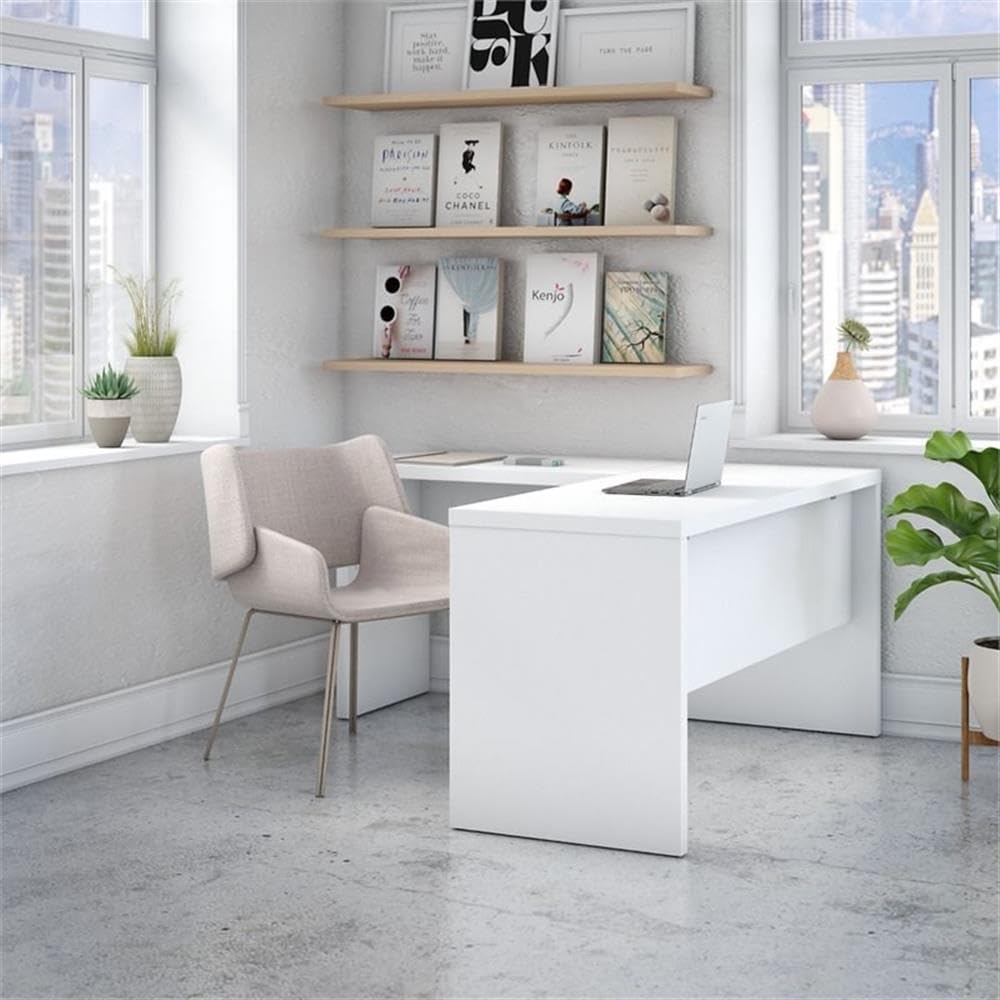 Bush Business Furniture Echo L Shaped Desk in Pure White