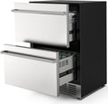 Mojgar 24' Under Counter Beverage Refrigerator, Indoor/Outdoor Fridge with Double Drawer Storage, Quiet 38dB Compressor & Weather-Proof Stainless Steel – Beverage Fridge for Home, Patios, Restaurants