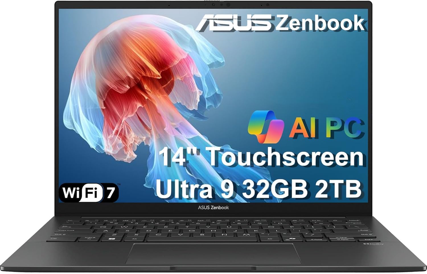 ASUS Zenbook 14 AI PC OLED Touchscreen Laptop, Intel Ultra 9 285H, 32GB DDR5, 2TB SSD, 14' FHD+, 16-Core (> i9-13900H), Backlit, 2x Thunderbolt 4, Wi-Fi 7, 18-Hr Battery, IR Webcam, Win 11 Pro, UX3405