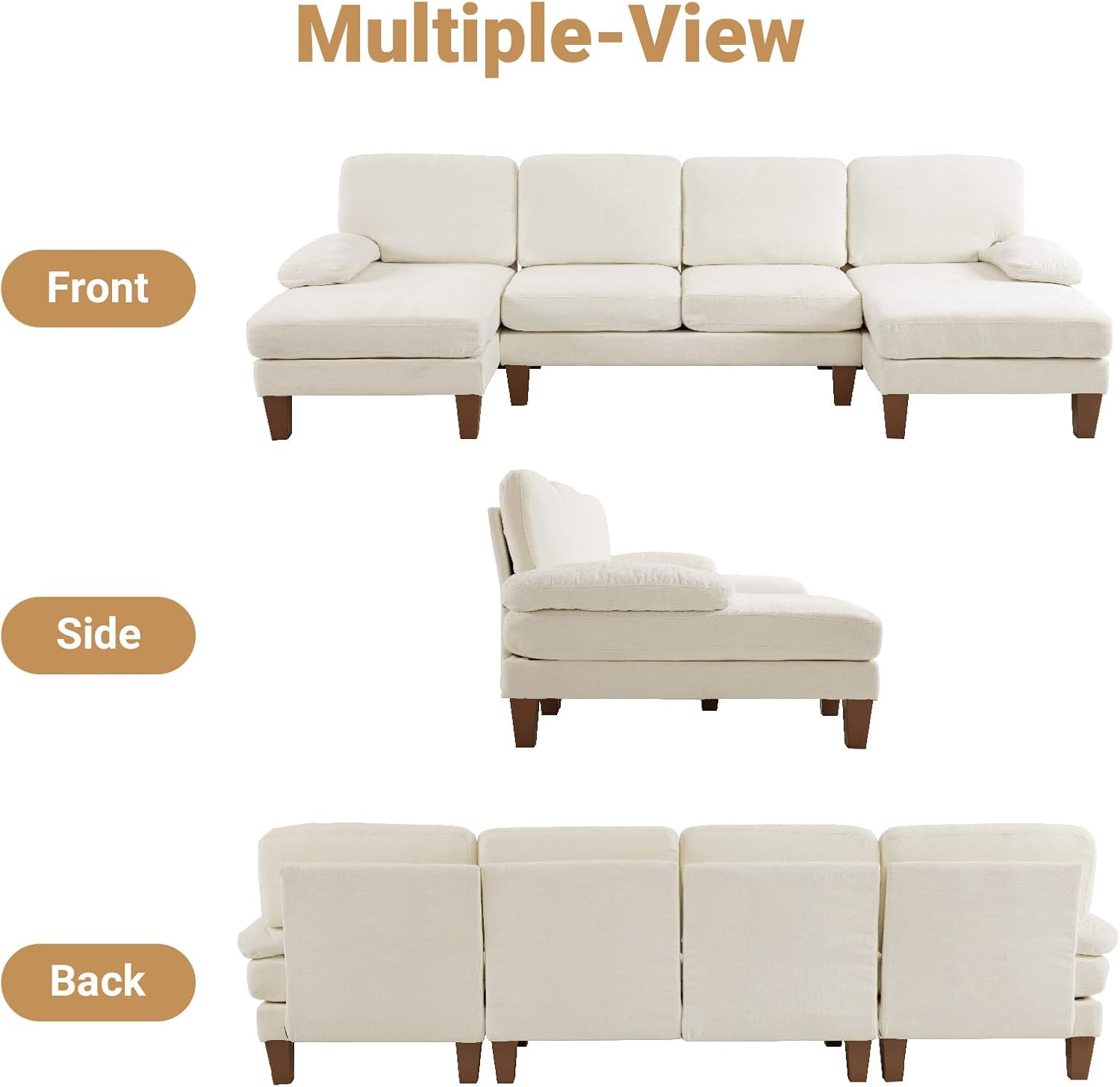 VINGLI 110' Sectional Couches for Living Room,U Shaped Couch with Double Chaise, 4-Seat Sofa Set with Chenille Fabric for Home Furniture,Beige
