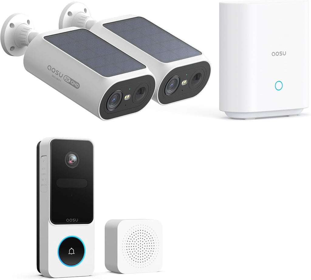 aosu Solar Security Cameras Wireless Outdoor, Doorbell Camera Wireless - Head-to-Toe View,