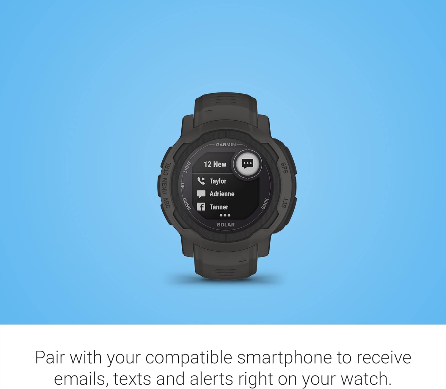 Garmin Instinct 2 Solar, GPS Outdoor Watch, Solar Charging Capabilities, Multi-GNSS Support, Tracbak Routing, Graphite (Renewed)