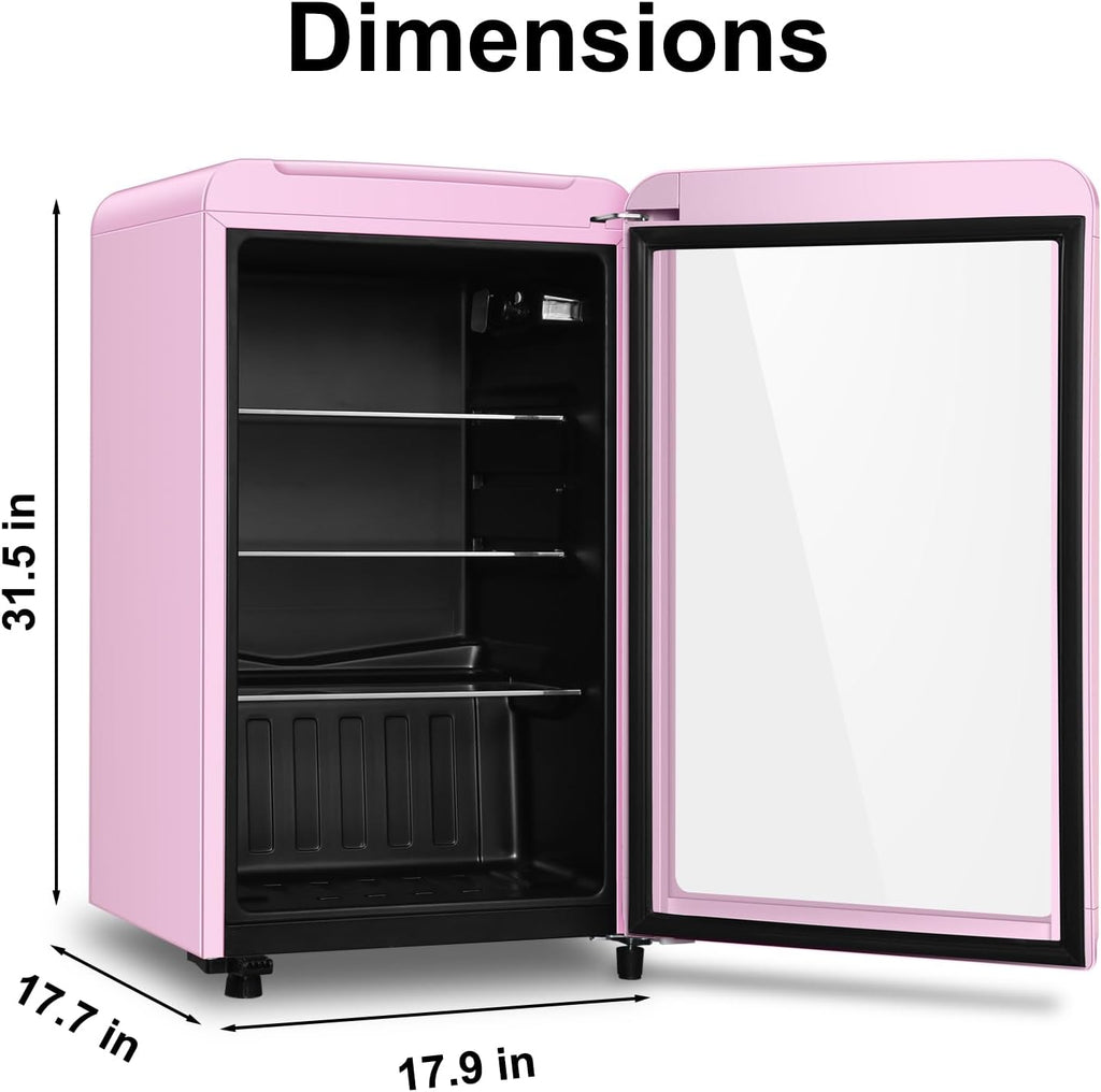 HAILANG Retro Beverage Refrigerator Cooler, 3.2 Cu.ft Mini Fridge with Glass Door for Soda Beer Wine, Beverage Cooler Prefect for Home, Bar