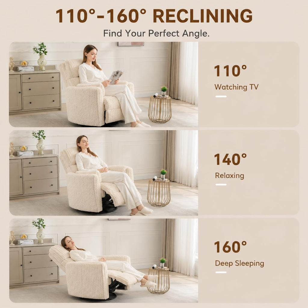 Nursery Rocking Chair, Boucle Upholstery Recliner with 2 Pillow, Swivel Glider Reclinerr, Power Reclining Sofa Chair for Living Room/Office/Apartment/Off-White
