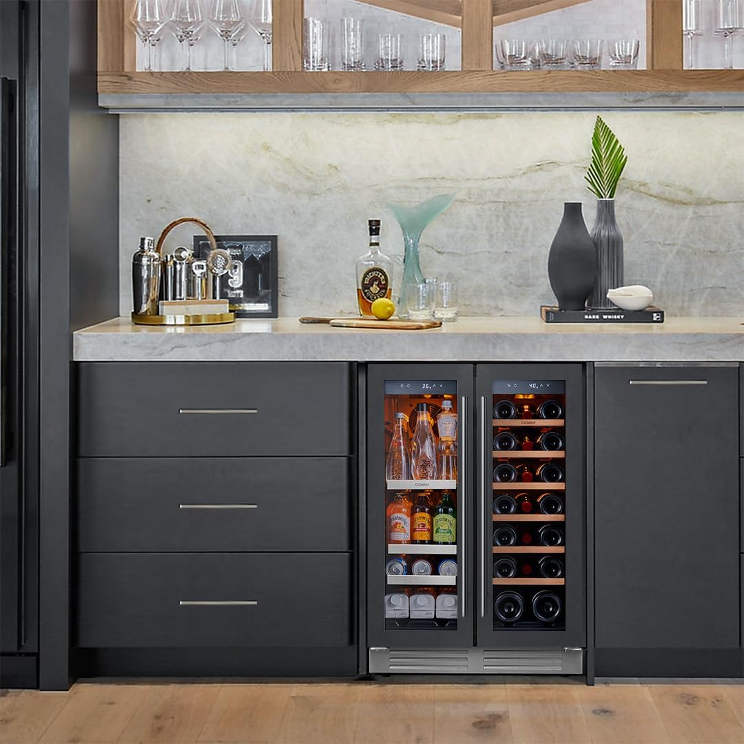 Ca'Lefort 24 Inch Panel Ready Wine and Beverage Refrigerator - 60 Can and 20 Bottle Wine Fridge Dual Zone 36-72°F Built in Cooler, 4.10 cu.ft Refrigerator Perfect for Home/Kitchen(Panels Not Included)