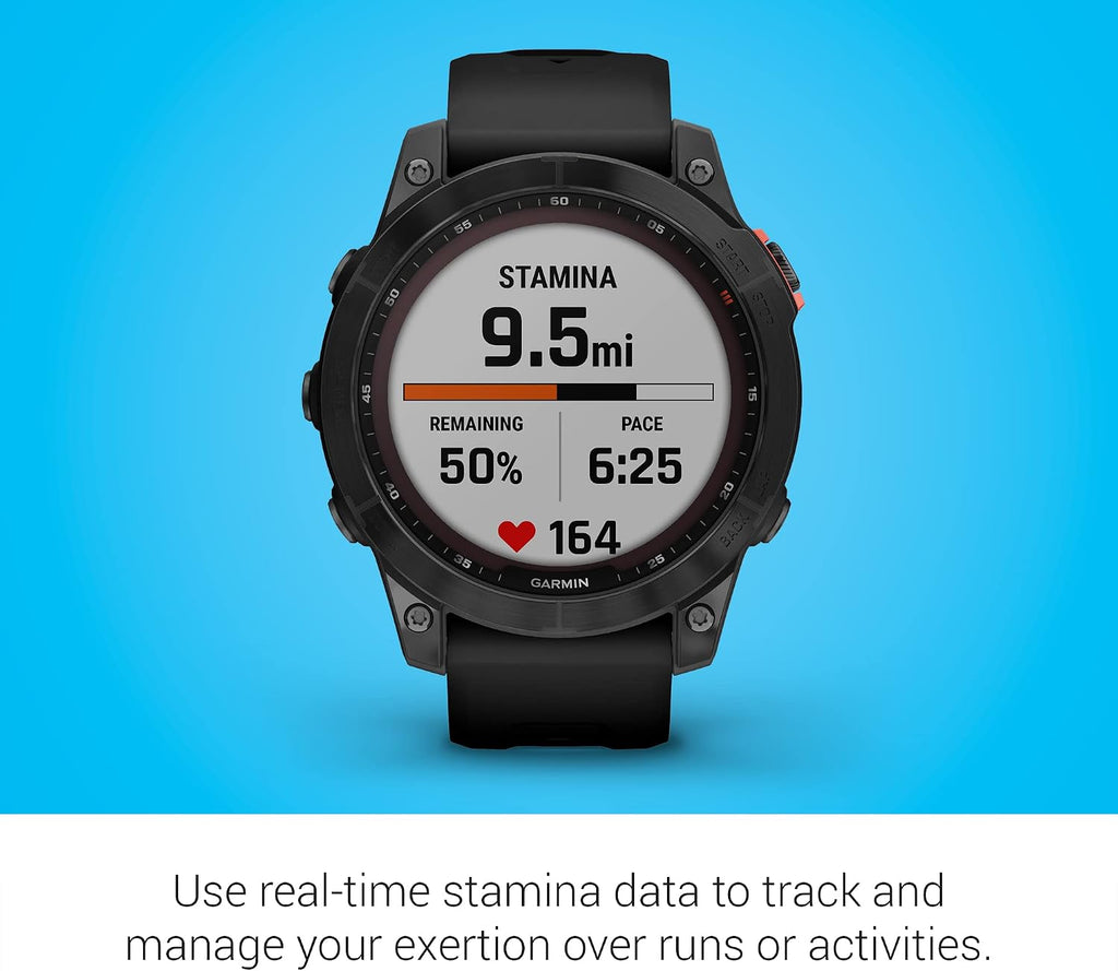 Garmin fenix 7 Solar, adventure smartwatch, with Solar Charging Capabilities, rugged outdoor watch with GPS, touchscreen, Slate Gray and Black Band One Size (Renewed)