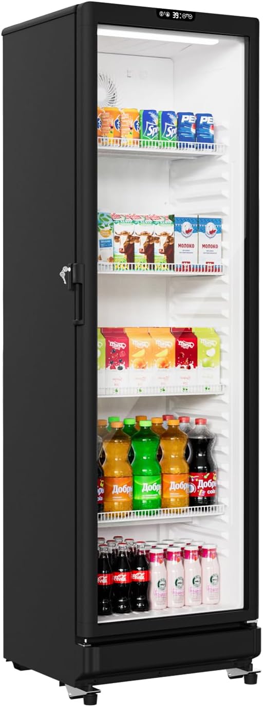 BEYOU Beverage Refrigerators, 12.2 cu. Ft commercial Display Fridge with Double-Tempered Glass Door Door, Merchandiser for Living Room, Bar, Garage（Black）