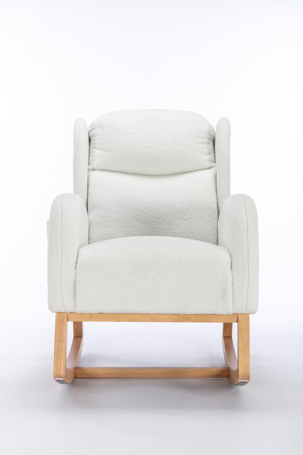 Nursery Glider Chair - Wingback Teddy Upholstered Rocking Chair with High Backrest, Ergonomic Rocker Chair for Breastfeeding & Baby Room, Modern Accent Armchair for Living Room & Bedroom, Lvory