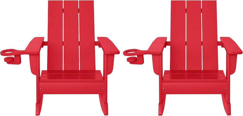 WestinTrends Ashore Outdoor HDPE Plastic Preschool Toddler Modern Adirondack Rocking Chairs (Set of 2), Red
