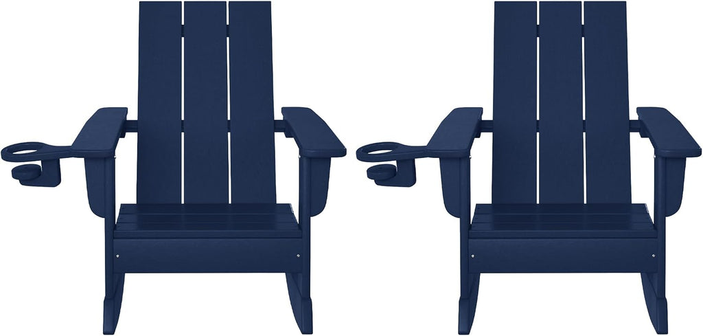 WestinTrends Ashore Outdoor HDPE Plastic Preschool Toddler Modern Adirondack Rocking Chairs (Set of 2), Navy Blue