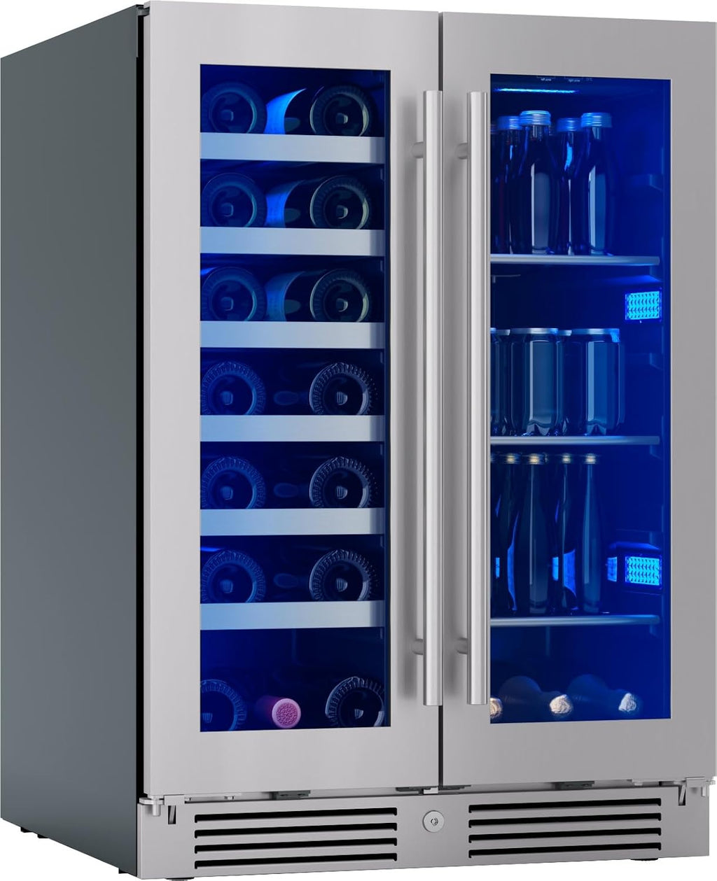 Zephyr PRWB24C32C Presrv 24 Inch Wide 21 Bottle Capacity and 64 Can Capacity Wine and Beverage Cooler Combo with 3-Color LED Lighting - Stainless Steel