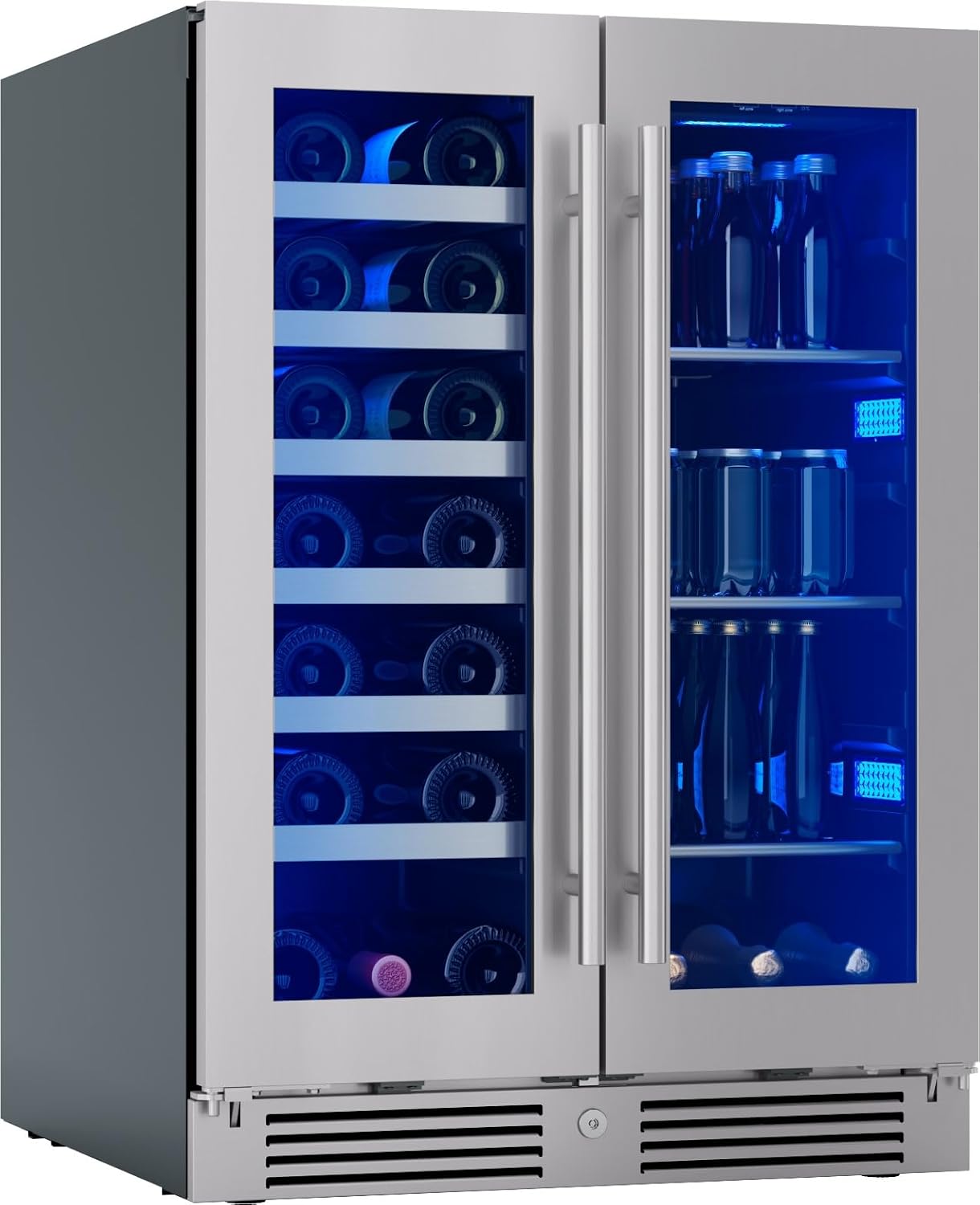 Zephyr PRWB24C32C Presrv 24 Inch Wide 21 Bottle Capacity and 64 Can Capacity Wine and Beverage Cooler Combo with 3-Color LED Lighting - Stainless Steel