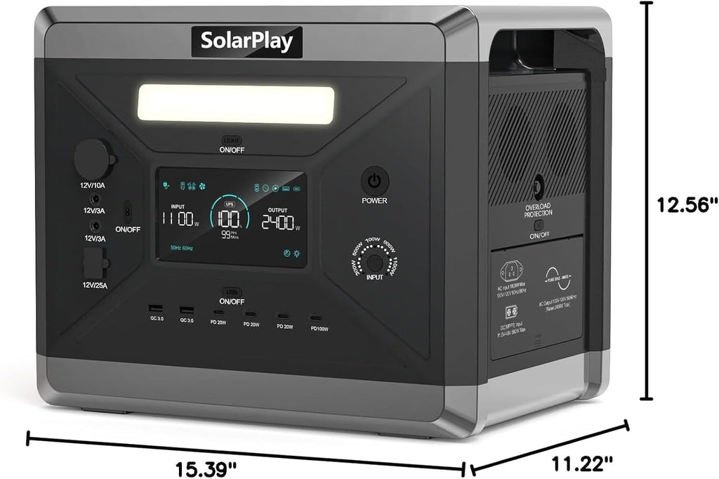 SolarPlay 2400W Portable Power Station, Solar Generator 2160Wh with LFP Battery, 1.5Hrs Fast Charging Emergency Power Station for Camping RV Home (Solar Panel Optional)