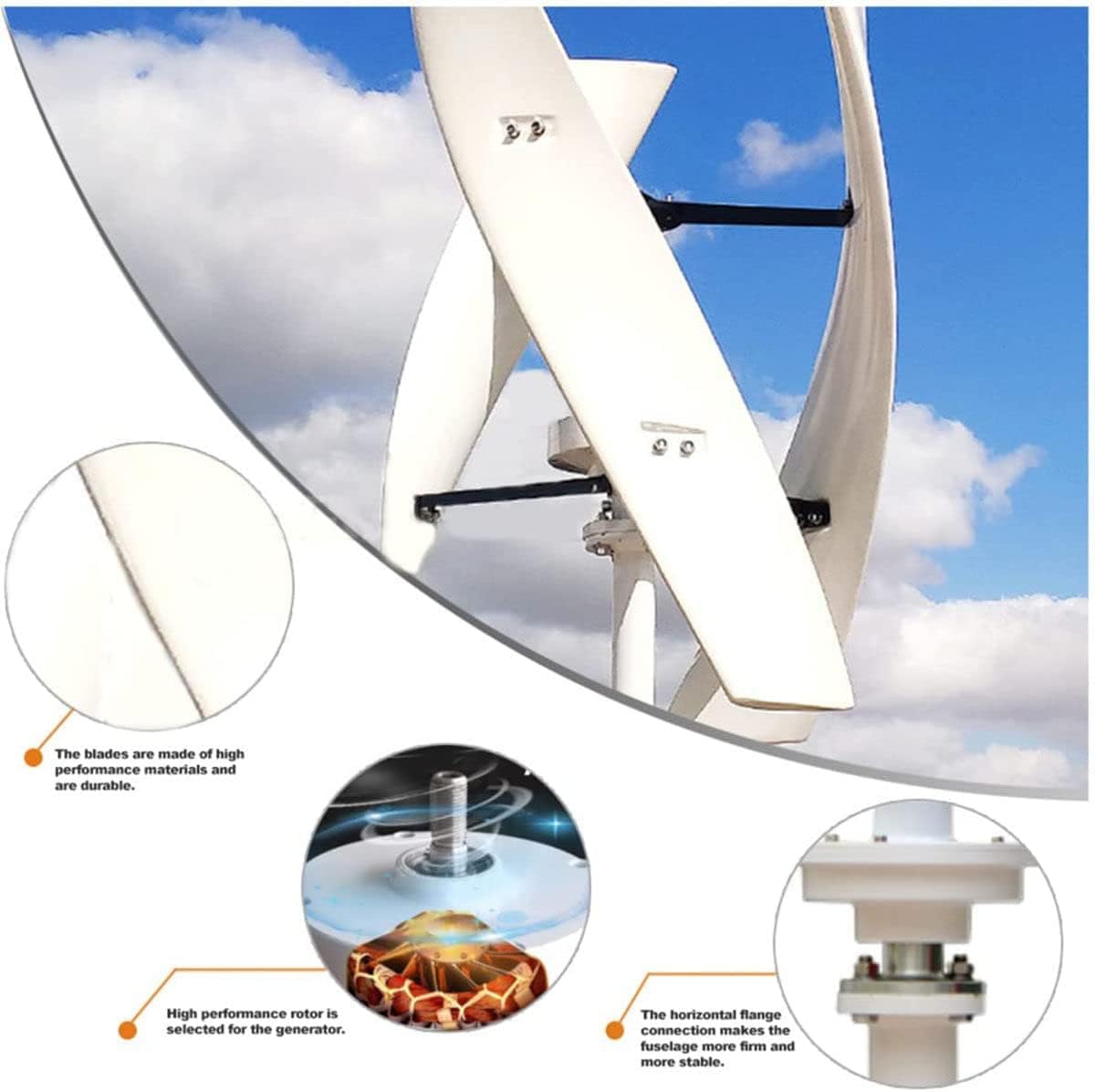 1000W Home Wind Turbine Kit,220V 12V 24V 48V Wind Turbine with MPPT Controller 3 Blades Portable Solar Generator for Household Use(White)