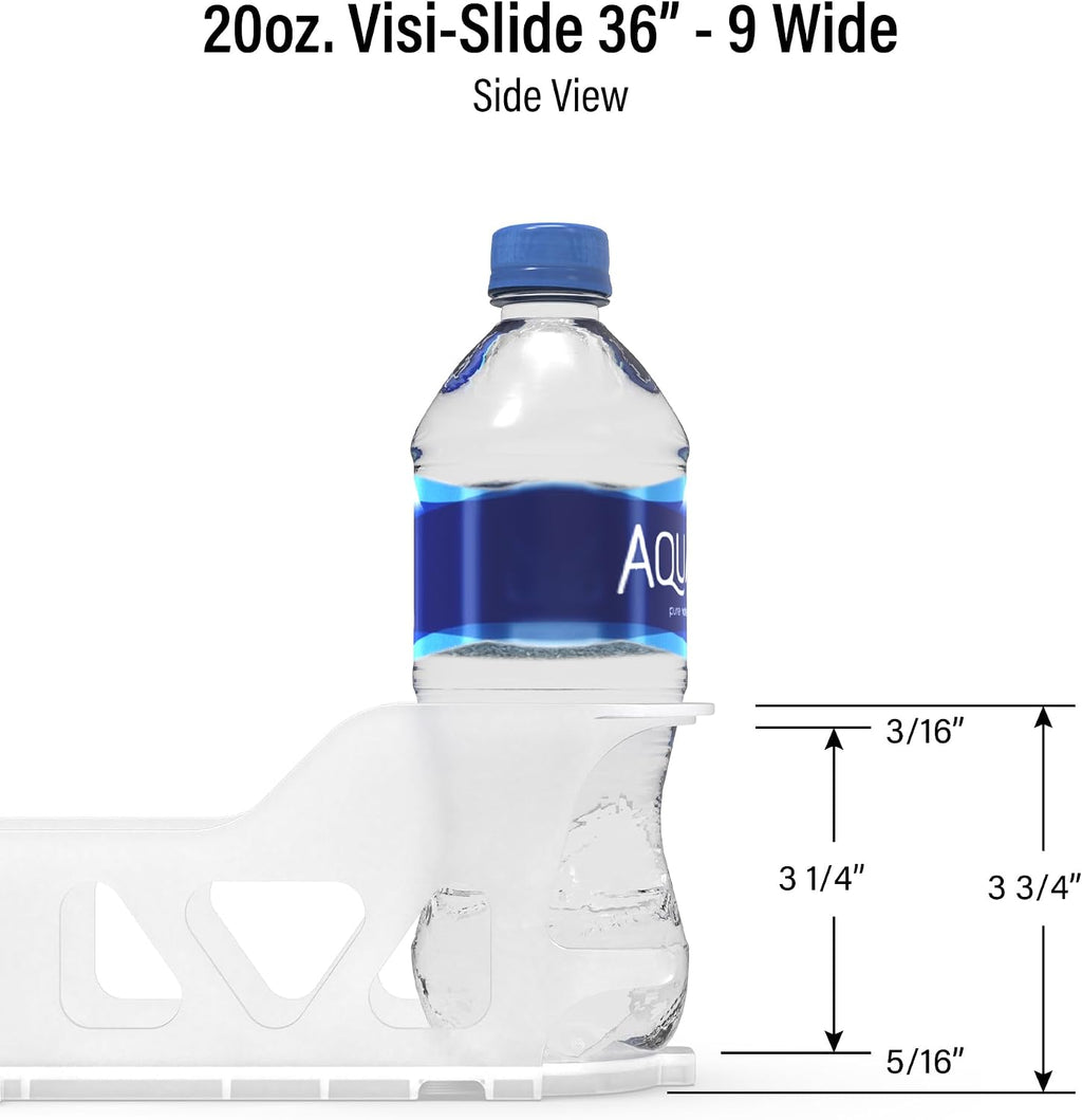 Display Technologies Visi-Slide Gravity Fed Extended Organizer for 20-25oz Beverages on Extended Flat and Angled Shelves in Cold Vaults & Coolers, 9-Wide, 36' Deep Drink Organizer (Pack of 3)