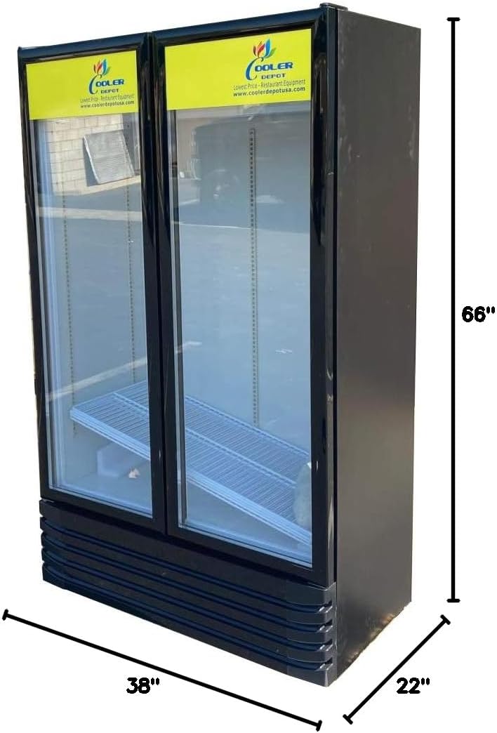 Commercial Refrigerator Glass 2-Door Merchandiser Display Cooler, Beverage Drink Cooler 67'Height Low Profile,ETL NSF Certified, 38 inches width, 21 cuft 110V, Restaurant LC-600