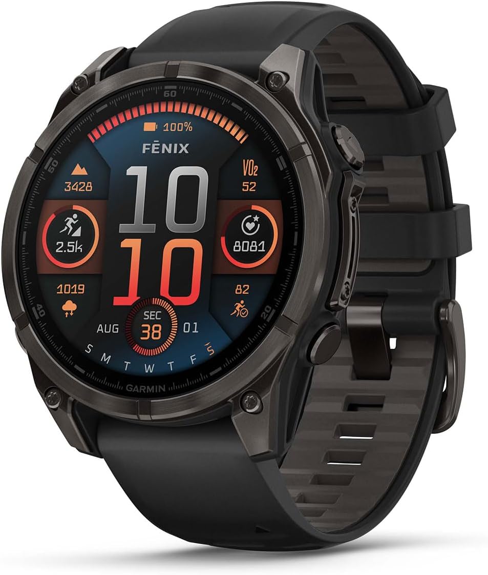 PlayBetter Garmin Fenix 8 AMOLED Sapphire (47mm, Carbon Gray DLC Titanium) Multisport GPS Smartwatch Bundle - 1.4' Touchscreen, Built-in LED Flashlight Wireless Running Earbuds