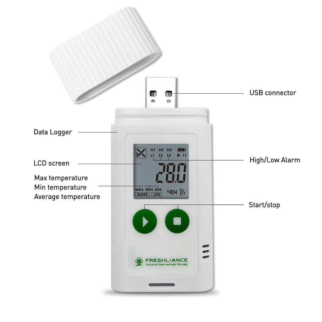 Freshliance USB Temperature Data Logger Recorder, Configurable LCD Digital Refrigerator Thermometer with PDF or CSV Report, Reuseable Temperature Monitor for 35000 Points, Tagplus-T