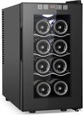 8 Bottles Wine Cooler Refrigerator, Small Wine Fridge, Mini Wine Fridge Countertop with Glass Door Wine Cellars for Red Wine, Champagne, Dry White Wine, Sparkling Wines