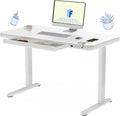 FLEXISPOT Comhar Electric Pure Glass Standing Desk with Drawer Desktop & USB Charge Ports, 48' Ergonomic Height Adjustable Sit to Stand Desk for Home Office (White, Glass)
