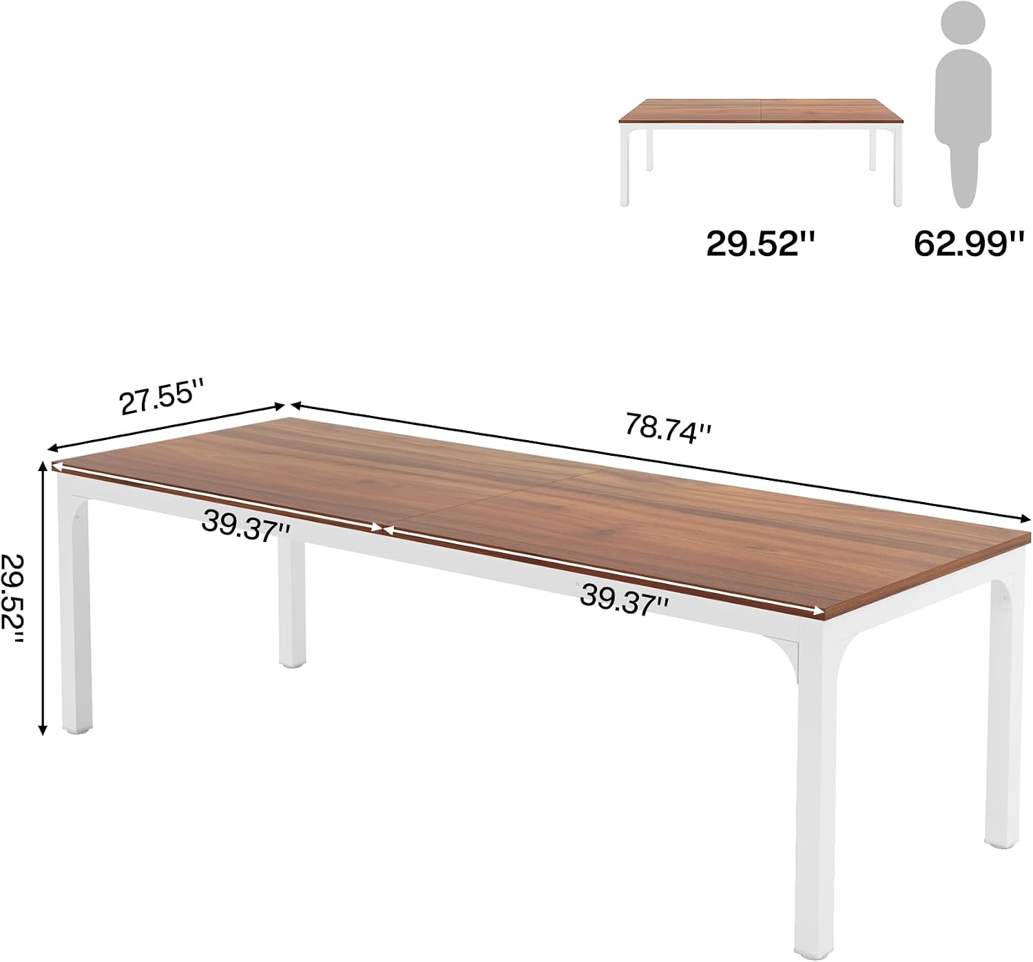 Tribesigns 78.7 Inches Extra Long Computer Desk 2 Person Desk, Double Long Desk, Workstaion for Home Office (Walnut+White)