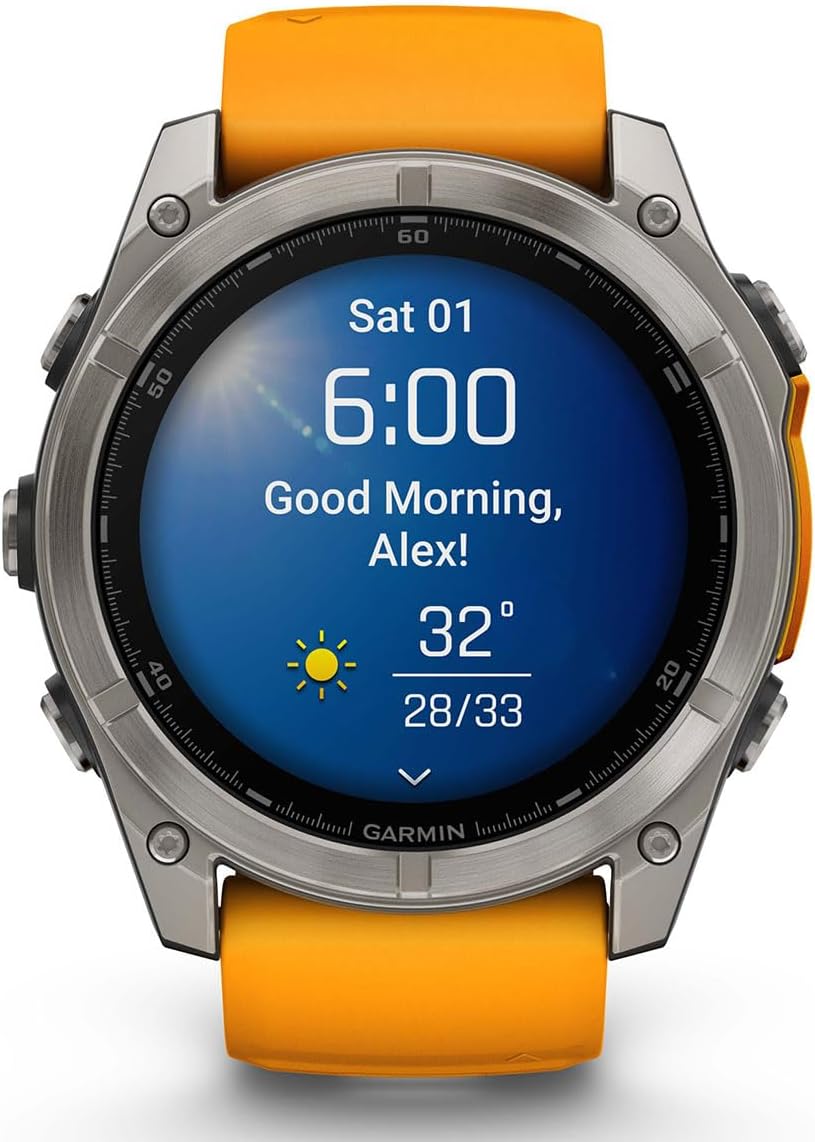 PlayBetter Garmin Fenix 8 AMOLED Sapphire (51mm, Titanium/Spark Orange) Multisport GPS Smartwatch Bundle - 1.4' Touchscreen, Built-in LED Flashlight Wireless Running Earbuds