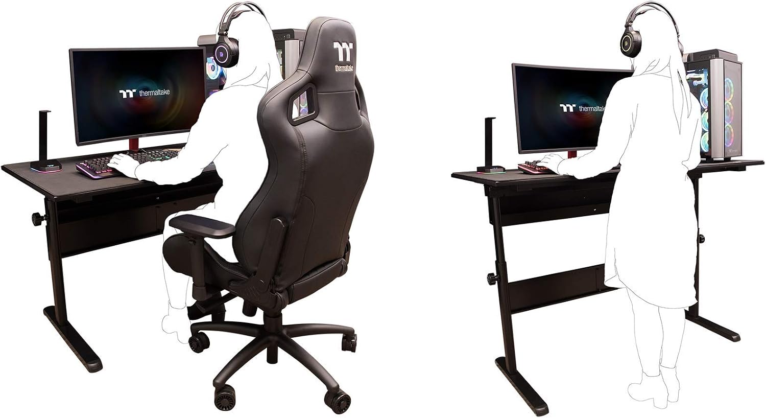 Thermaltake Tt Gaming Level 20 Gt Battlestation Computer Gaming Desk, Adjustable Heights, Scratch Resistant Surface, Full-Sized Desk Mat, GD-LBS-BRHANX-01 , Black