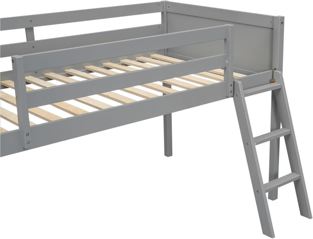 SOFTSEA Low Loft Bed with Ladder Juniors Loft Bed Frame with Under-Bed Storage