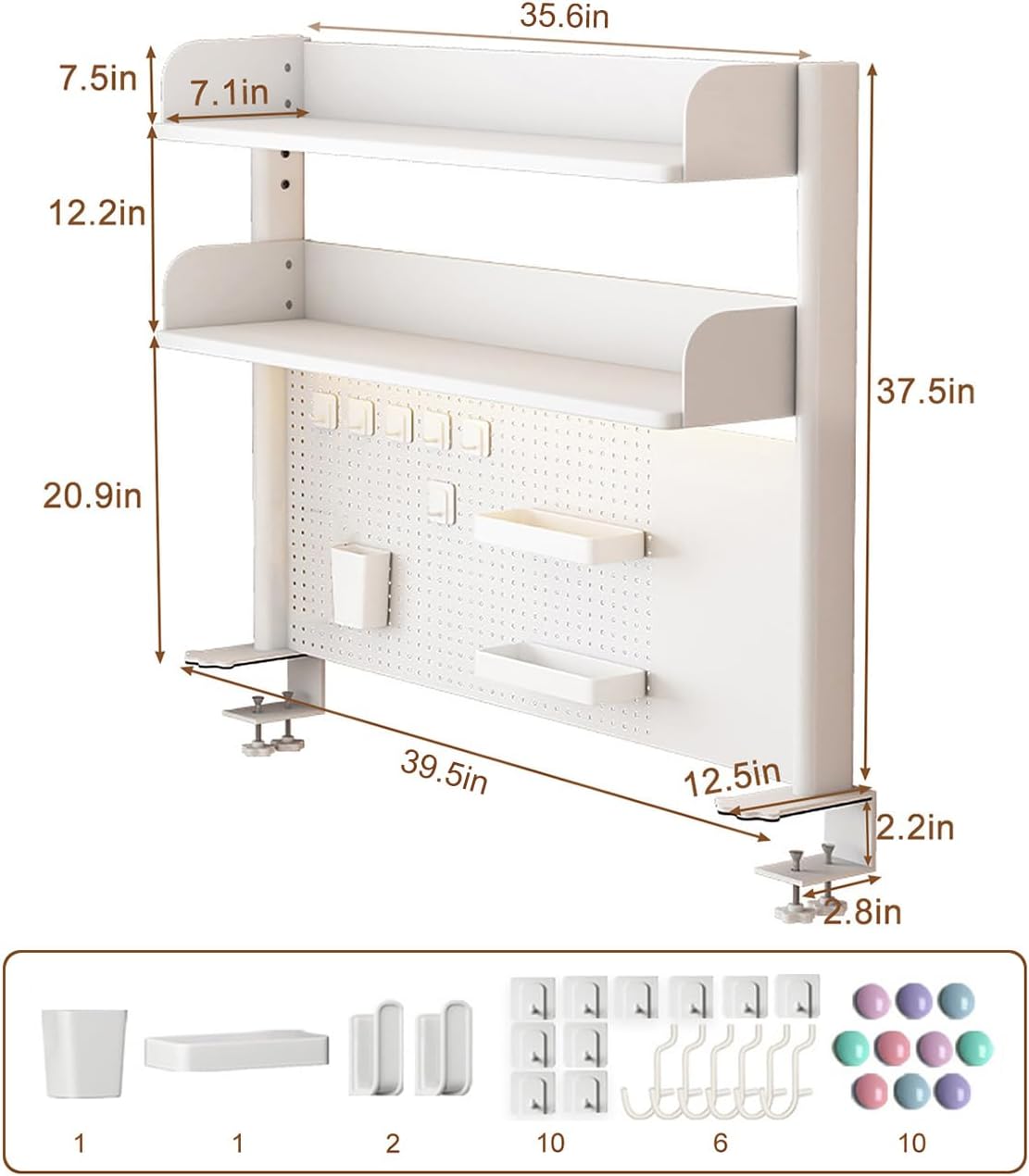 Clamp on Desk Shelf with Pegboard, Desktop Organization Bookshelf Storage Shelves for Home Office Dorm Gaming Desk, Space Saving Tabletop Display Rack