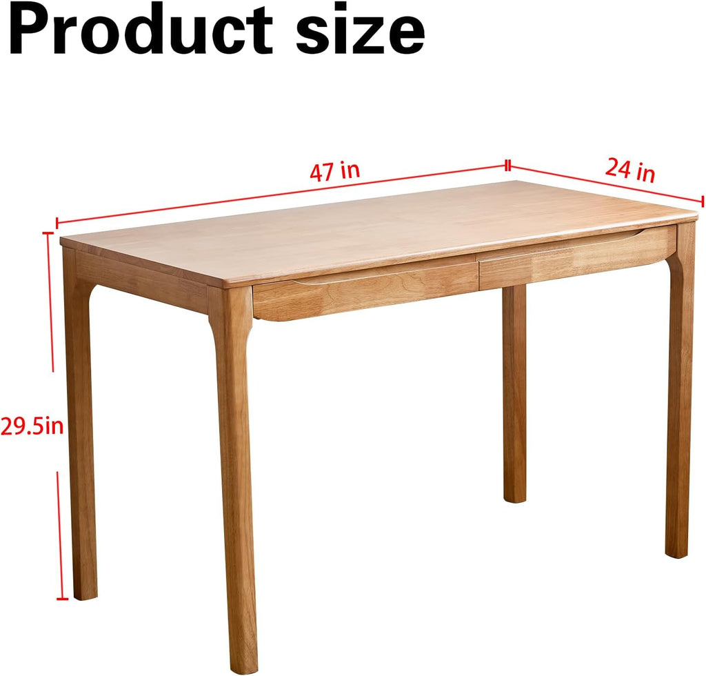 47'x24' Solid Wood Desk with Drawers,Wood Writing Desk for Small Spaces, Home Office Desks for Work,Gaming Study PC Desk for Bedroom,Student Computer Desks(Natural Wood Color, 47 inch)