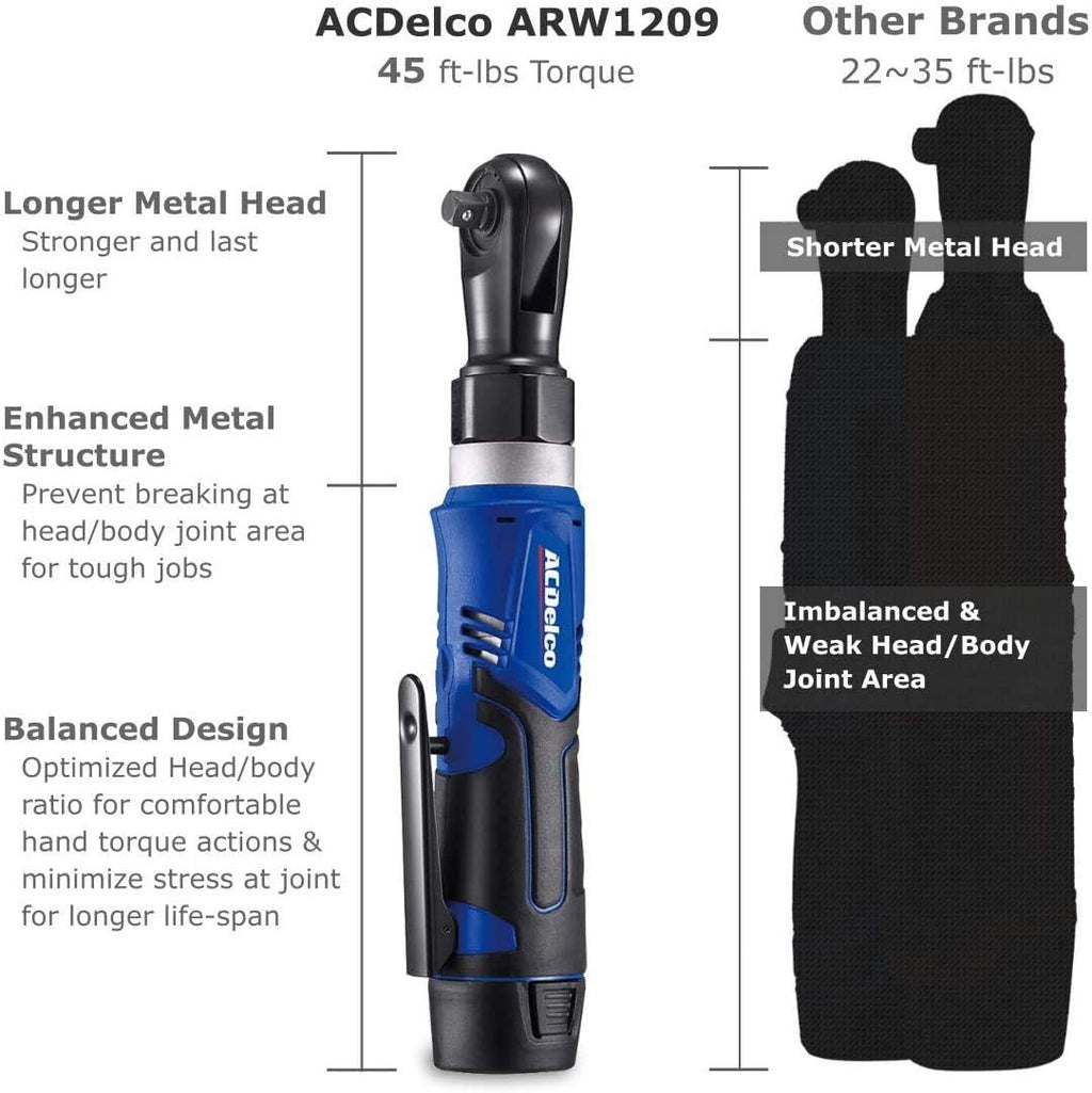 ACDelco Tools ARW1209-K92 G12 Series 12V Li-ion Cordless ¼' & 3/8' Ratchet Wrench Combo Tool Kit with 2 Batteries and Canvas Bag
