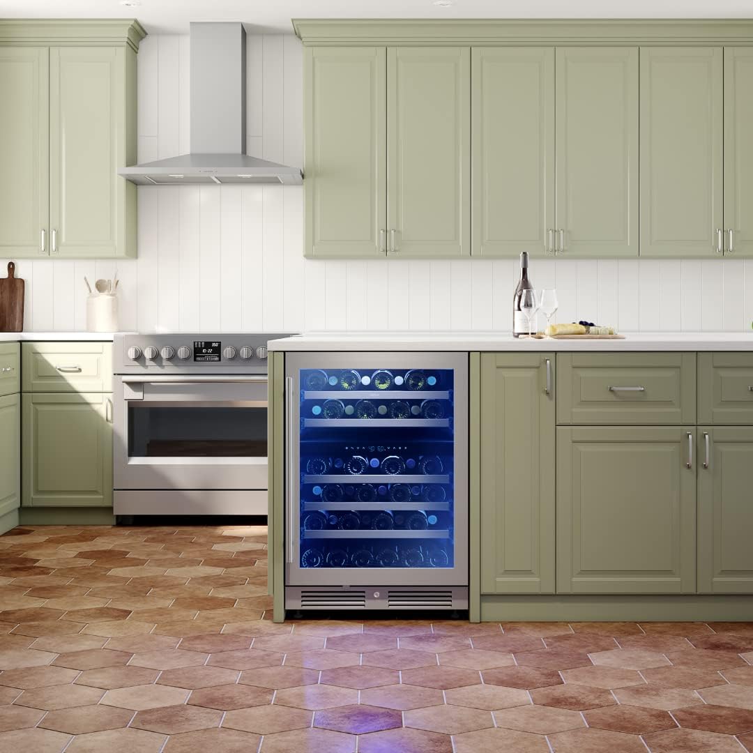 Zephyr Presrv 24' Wine Fridge Dual Zone Under Counter - Countertop Mini Wine Cooler Cellars Small Cabinet Wine Refrigerator Home Bar Chiller Freestanding with Glass Door, 45 Bottles 750ml