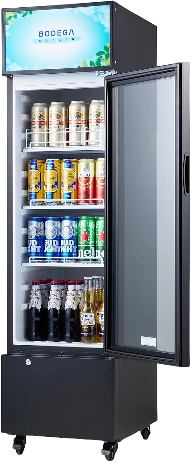 BODEGA BODEGACOOLER Commercial Drink Fridge with Glass Door, Tall Beverage Cooler for Beer, Soda, Single Door Display Refrigerator, 6.34 Cu.Ft Capacity