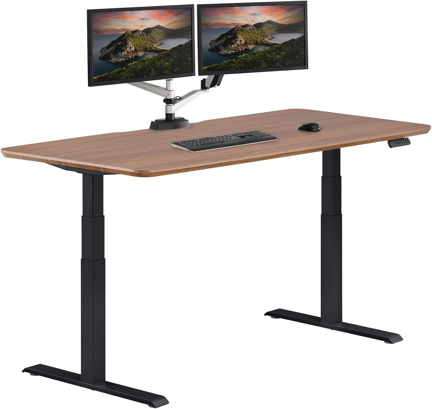 Vari Classic Electric Standing Desk - VariDesk Height Adjustable Sit/Stand Desk - Dual Motor with Memory Presets, Stable T-Style Legs - Gaming or Home Office Workstation - 72'x30', Walnut/Black
