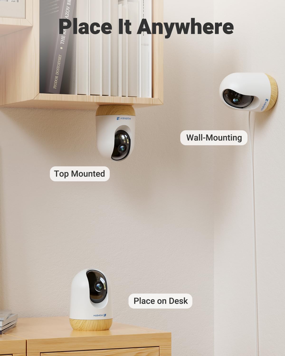 MUBVIEW 5MP Indoor Security Camera, 5/2.4G WiFi Cameras for Home Security, Pet/Dog/Baby Camera with Phone app, Plug-in, 2-Way Audio, Night Vision, Motion Detection, Auto Tracking, 4-Pack