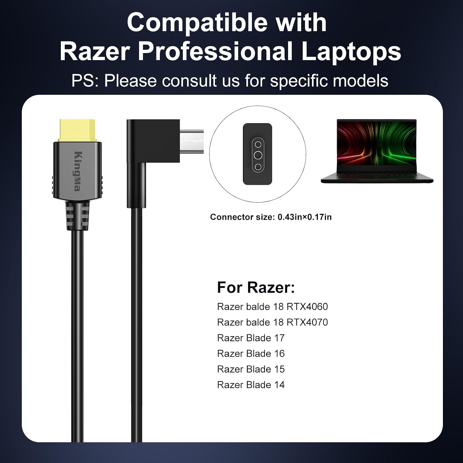 330W 20V/16.5A Laptop Charger Replacement for Razer Blade 18 (RTX 4060/4070),Multi Port PD 3.0 Fast Charging Adapter,XT60 Port,Compatible with Razer Blade 14/15/16/17, for Gaming&Engineering Laptop