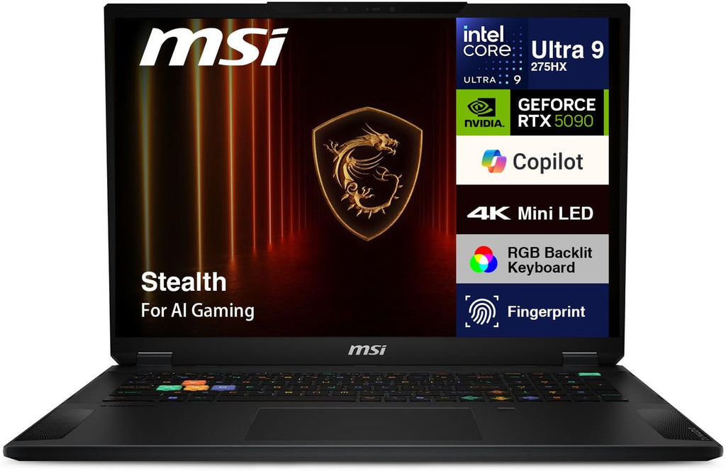 msi Stealth AI Gaming Laptop 18' 4K (Intel Ultra 9-275HX, GeForce RTX 5090 24GB, 64GB DDR5, 8TB PCIe SSD, Win 11 Pro) w/USB-C Dock