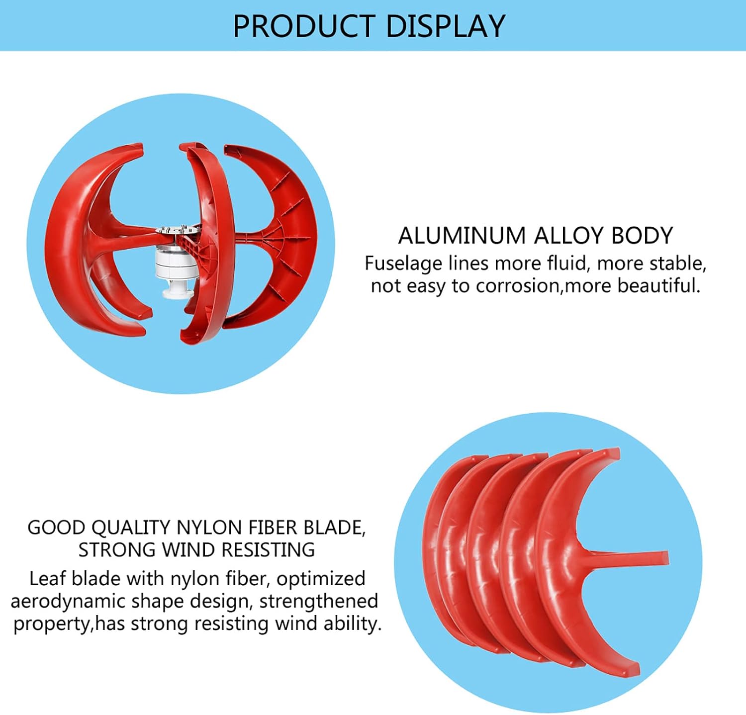 Efficient 3000W Vertical Wind Turbine Generator Kit, 12V 24V 48V 220V Lantern Vertical Wind Turbine Kit 5 Blade with Controller for Home (Red)
