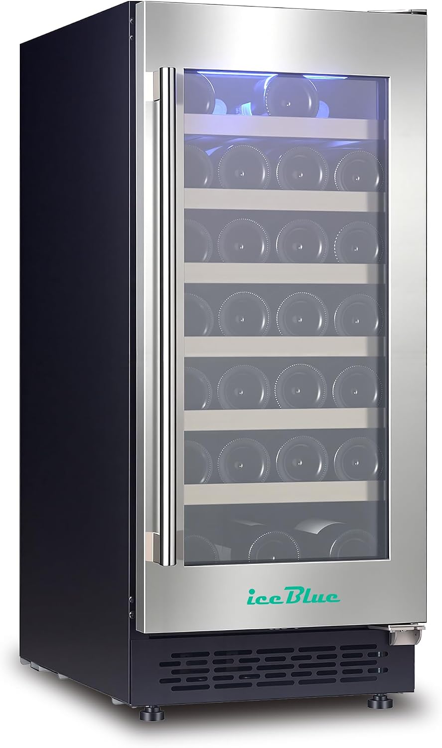Iceblue Wine Fridge, 33 Bottles Wine Cooler Refrigerator, 41℉-72℉ Adjust Temperature Mini Fridge, Built-in Wine Refrigerator, Freestanding Beverage Refrigerator for Home, Office, Bar, Gift (Silver)