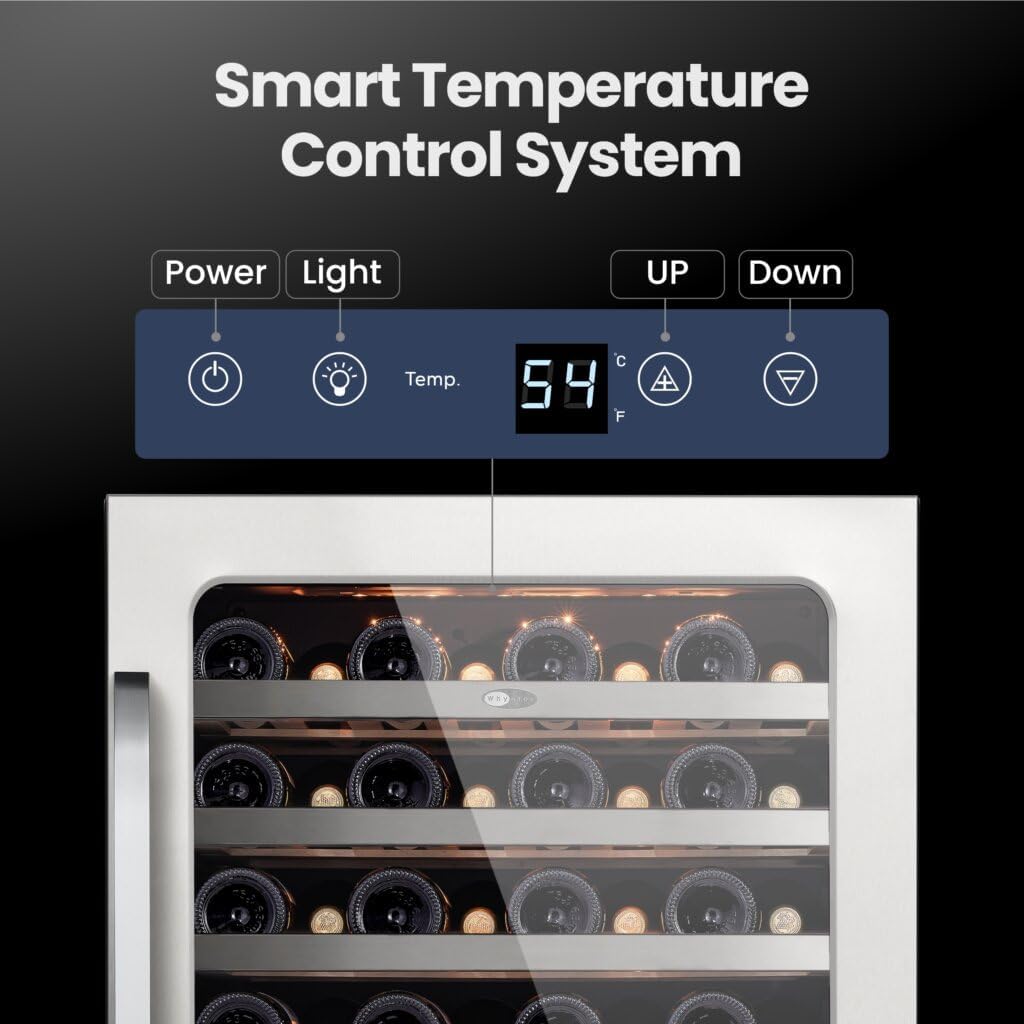 Whynter BSR-054SW 24 inch Built-ln 54 Bottle Undercounter Stainless Steel Wine Fridge with Reversible Door, Digital Control, Lock, and Carbon Filter