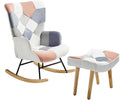 Nursery Rocking Chair, Baby Toddler Glider Rocker with Ottoman, Comfy Accent Chair, for Bedroom Living Room Small Spaces, Patchwork Velvet, Pink