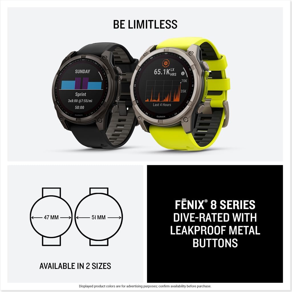 Garmin fēnix® 8 – 51 mm, Solar, Sapphire, Premium Multisport GPS Smartwatch, Long-Lasting Battery Life, Dive-Rated, Built-in LED Flashlight, Carbon Gray DLC Titanium with Pebble Gray Band (Renewed)