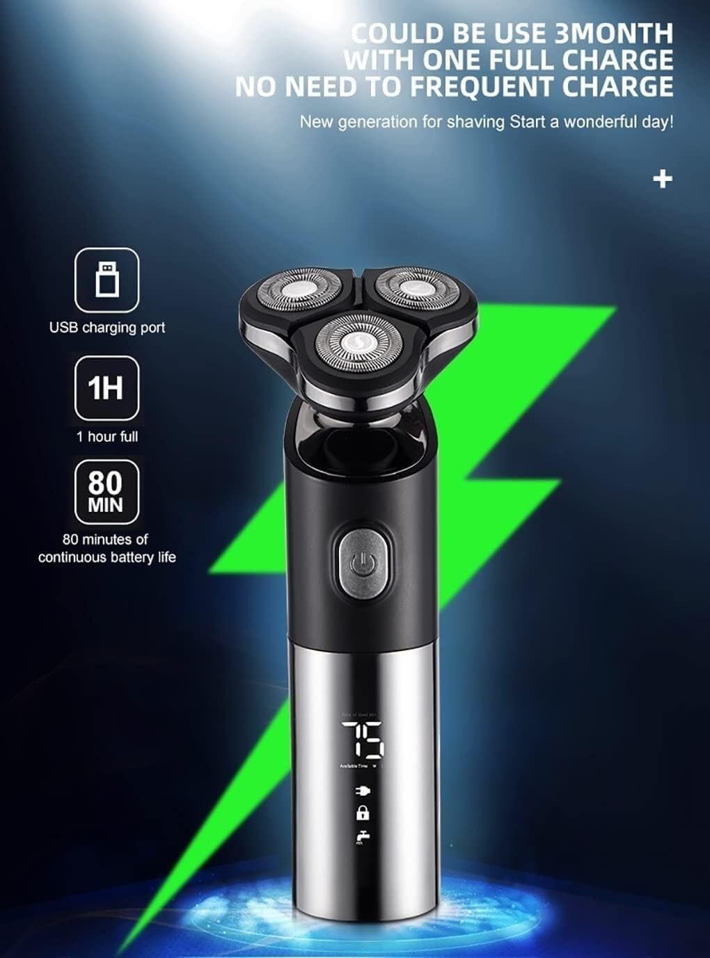 Electric Razor for Men's, 3 Head Electric Shaver for Men 3D Electric Razor Waterproof Beard Trimmer Cutter for Men Shaving Machine Recharge LED Display