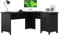 Bush Home L Shaped Desk with Storage for Home Office, Modern Farmhouse Corner Table with Drawers and Cabinets, Salinas Collection, Vintage Black