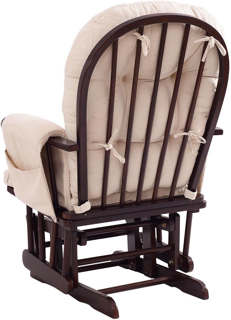Rocking Chair Wood Heavy Duty Rocking Chair with Ottoman Cushion Set Baby Nursery Rocking Chair Glider with Adjustable Backrest for Living Room (Beige)