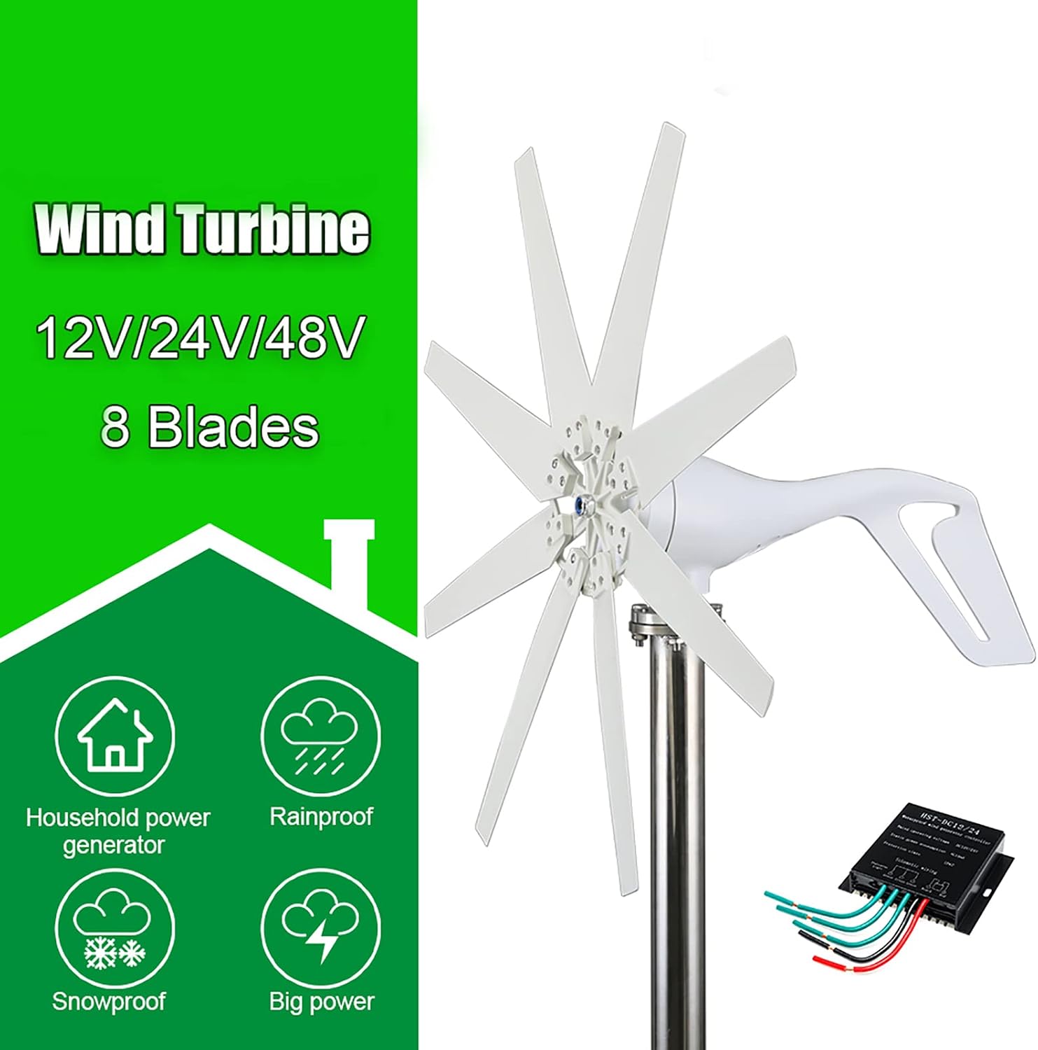 8 Blades Small Wind Generator Home Use, 3000W-6000W with Mpptcharge Controller Windmill RV Yacht Farm Small Wind Generator Home Use