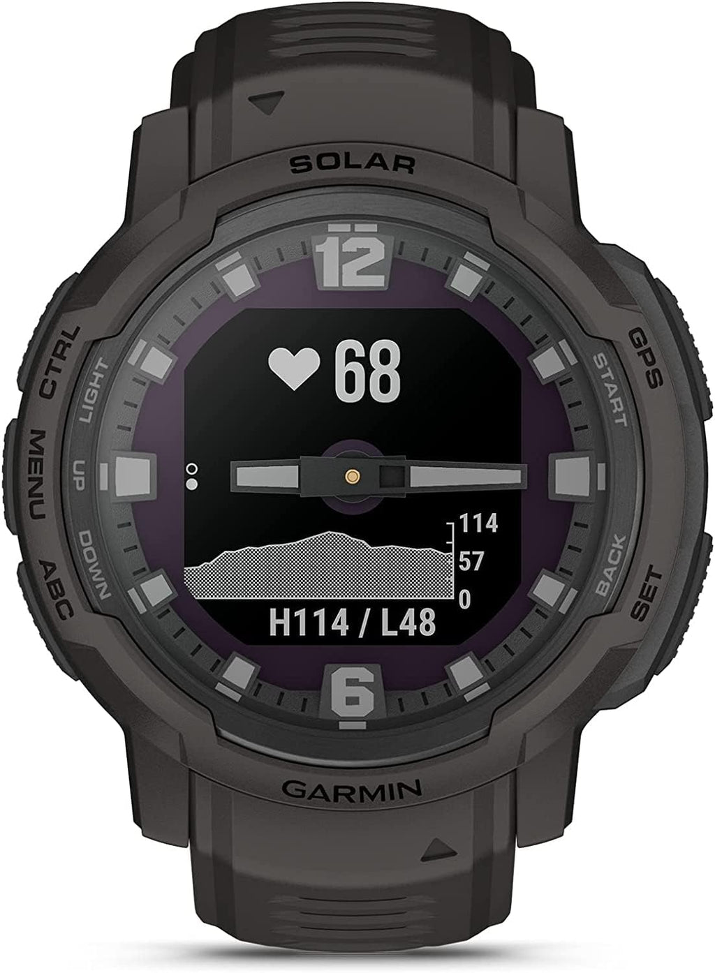 Garmin Instinct Crossover Solar Rugged Hybrid Smartwatch with Solar Charging Capabilities Graphite with Watch Charging Stand, 2-Port Car Adapter, Wall-Adapter & Watch Cleaning Kit (010-02730-11)