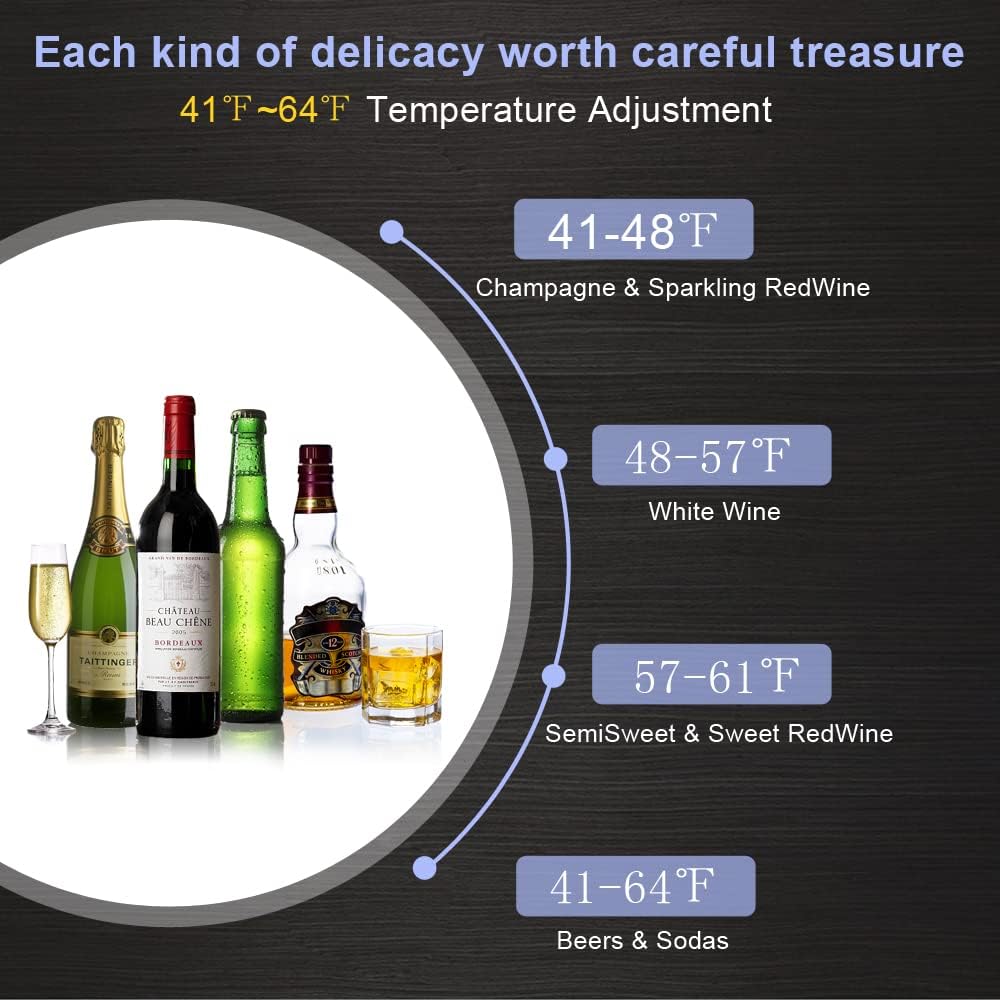 ROVSUN 22''H Small Wine Fridge with Compressor, 16 Bottles Freestanding Wine Cooler Refrigerator with Touch Panel Control and Glass Door, Wine Cellar for Red, White, Champagne or Sparkling, 41-64°F